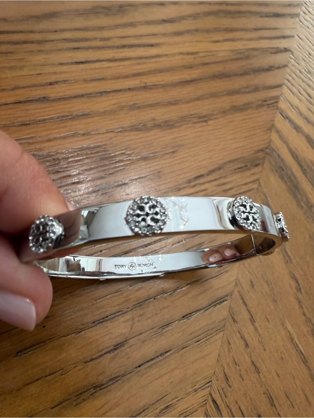 Tory Burch Silver Logo Pave Bangle Bracelet - Picture 2 of 5